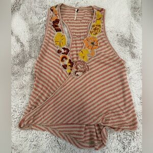 Free People Striped Sleeveless Top with Floral Embroidery
